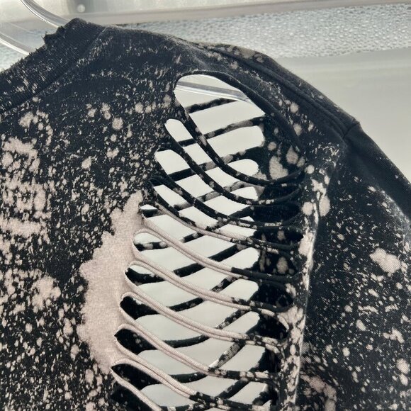 Gilded Intent Distressed Top Black/Gray Women's Size Small Tie Dye Short Sleeve - Picture 4 of 8